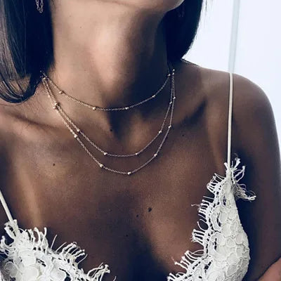 Boho Multilayer Choker Necklace with Vintage Moon & Layered Chains