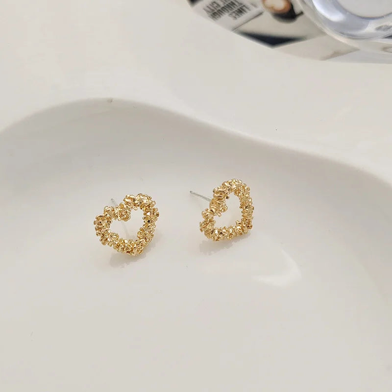 Metal Heart & Hoop Earrings with Hammered, Plain & Pavé Styles