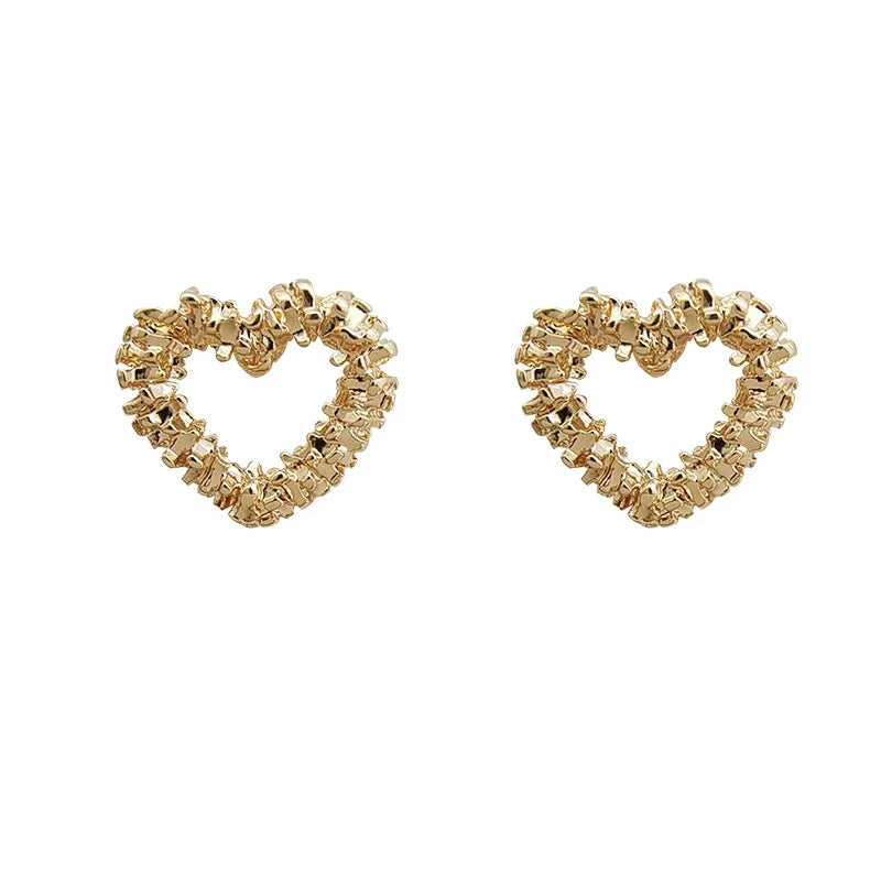 Metal Heart & Hoop Earrings with Hammered, Plain & Pavé Styles