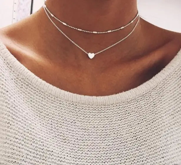 Boho Multilayer Choker Necklace with Vintage Moon & Layered Chains