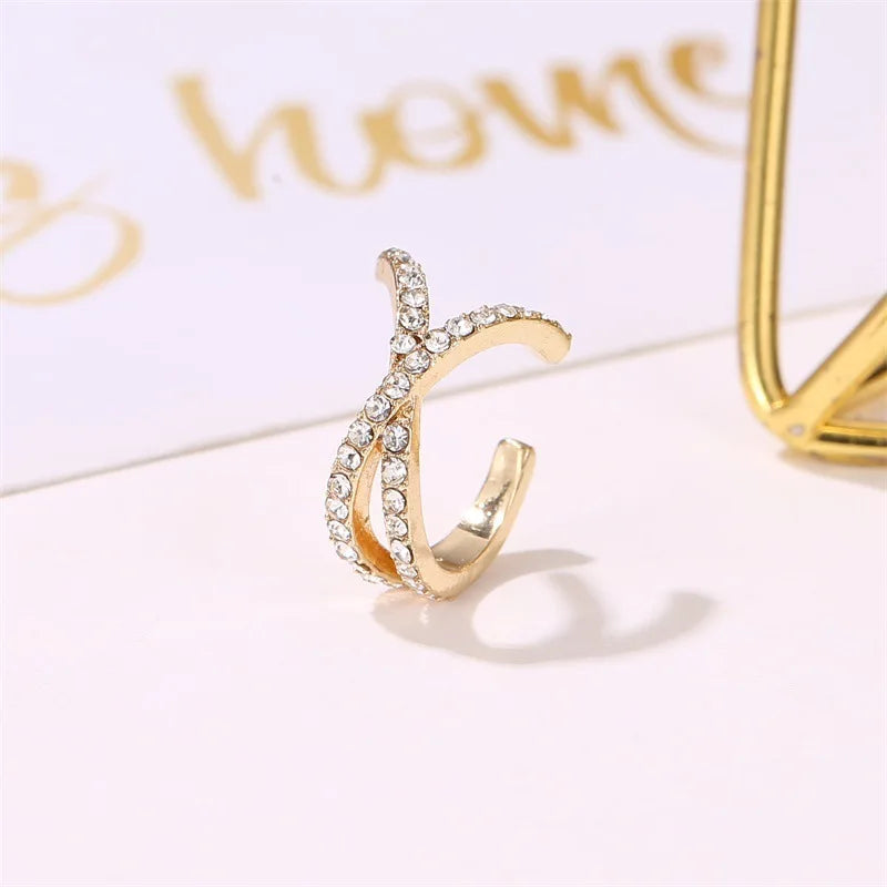 Zircon Ear Cuff Clips with Crisscross, Pavé & Scalloped Designs