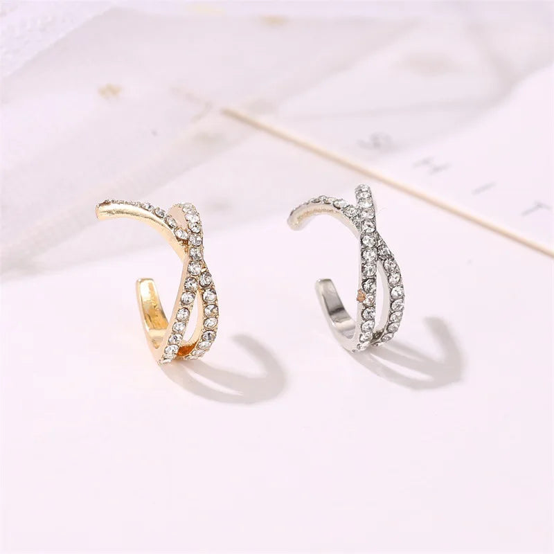 Zircon Ear Cuff Clips with Crisscross, Pavé & Scalloped Designs