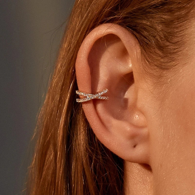Zircon Ear Cuff Clips with Crisscross, Pavé & Scalloped Designs