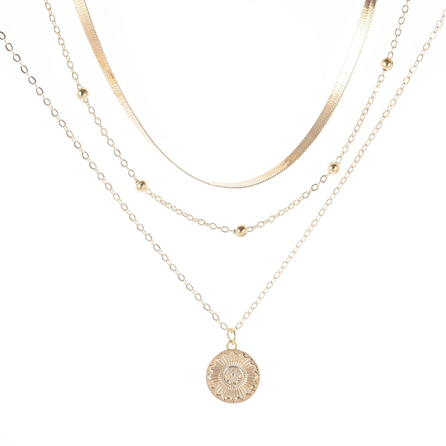 Boho Multilayer Choker Necklace with Vintage Moon & Layered Chains