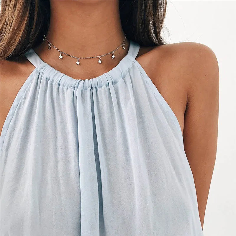 Boho Multilayer Choker Necklace with Vintage Moon & Layered Chains