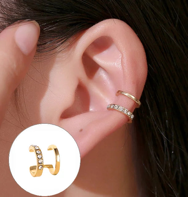 Zircon Ear Cuff Clips with Crisscross, Pavé & Scalloped Designs
