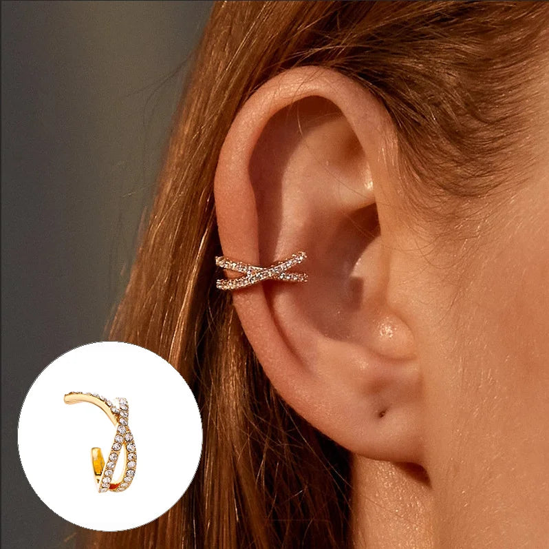 Zircon Ear Cuff Clips with Crisscross, Pavé & Scalloped Designs