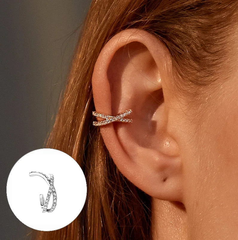 Zircon Ear Cuff Clips with Crisscross, Pavé & Scalloped Designs