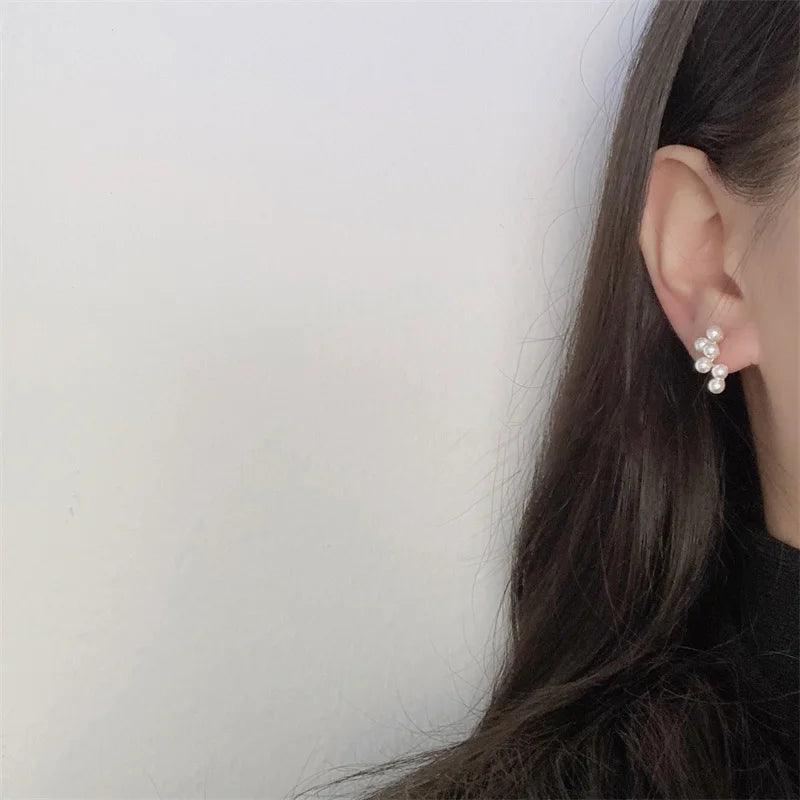 White Pearl Drop Earrings with Golden Round Hoops – 2024 Korean Fashion