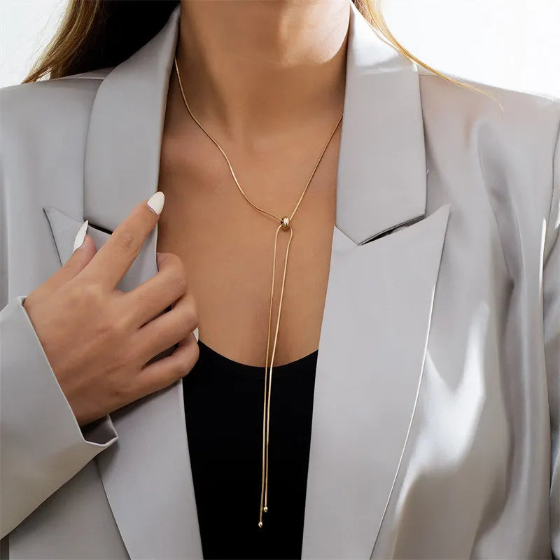 Long Tassel Lariat Necklaces with Pearl & Geometric Pendants