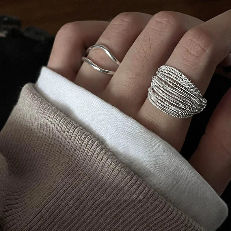 Coil & Mesh Adjustable Rings with Silver & Gold
