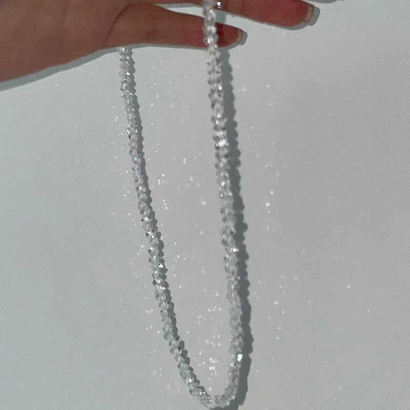 Triangle Crystal Bead Necklace with Gold & Silver Chains