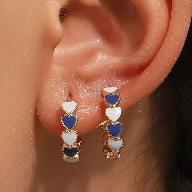 Pastel Heart Hoop Earrings with Multicolor Hearts – Blue & Pink