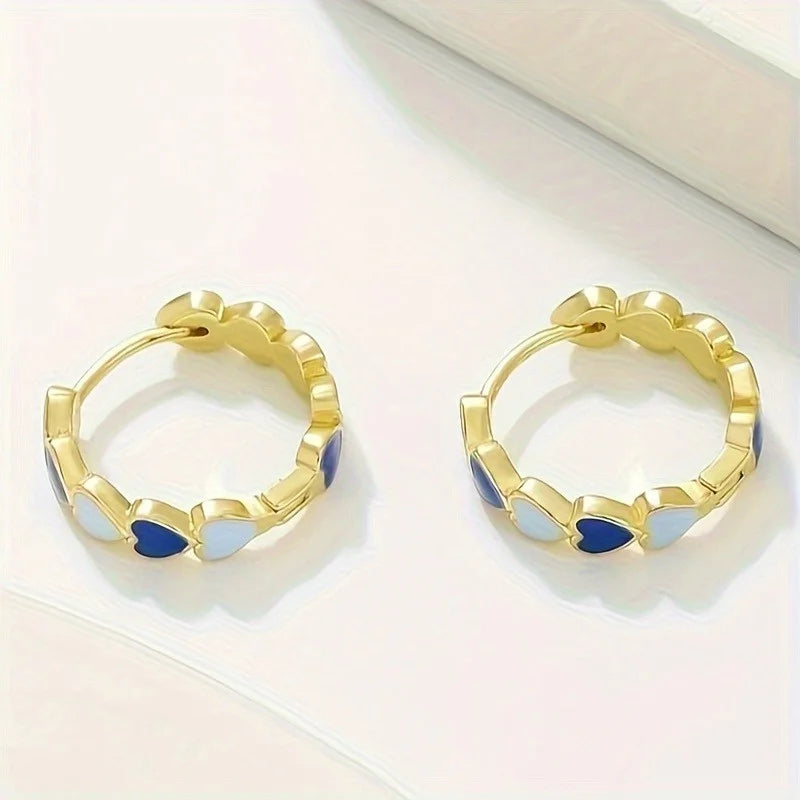 Pastel Heart Hoop Earrings with Multicolor Hearts – Blue & Pink