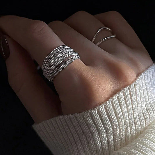 Coil & Mesh Adjustable Rings with Silver & Gold