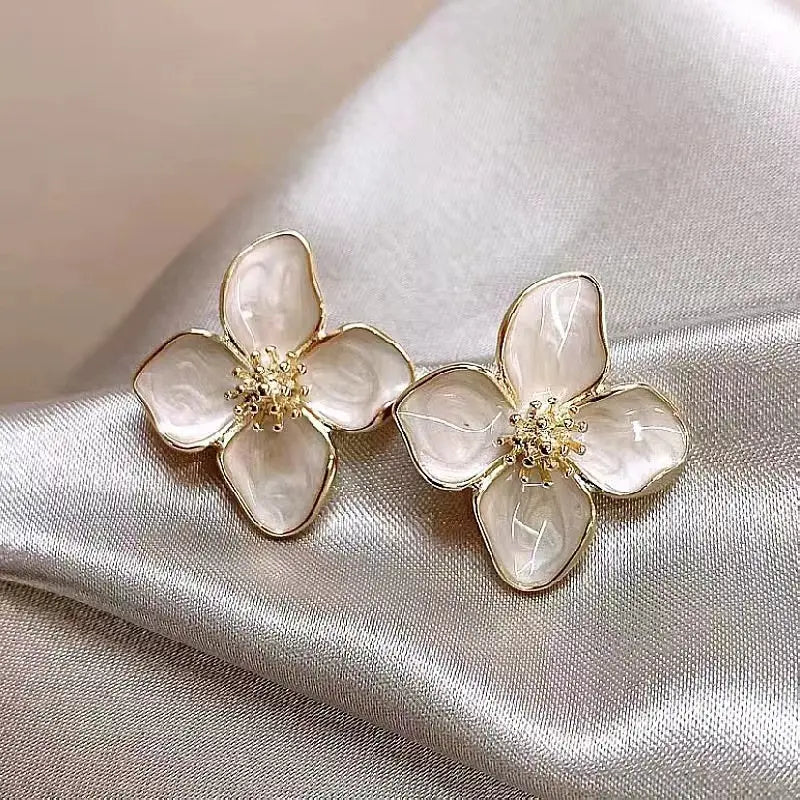 Petal & Bud Cluster Stud Earrings with Gold, Silver, Red, Green & Black