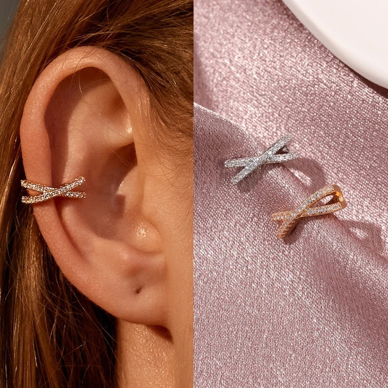 Zircon Ear Cuff Clips with Crisscross, Pavé & Scalloped Designs