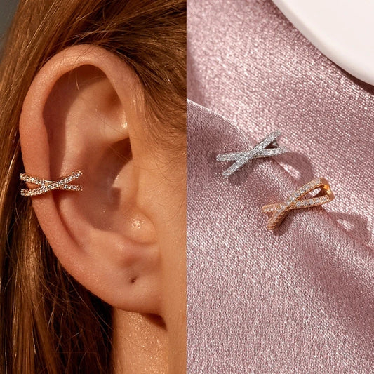 Zircon Ear Cuff Clips with Crisscross, Pavé & Scalloped Designs