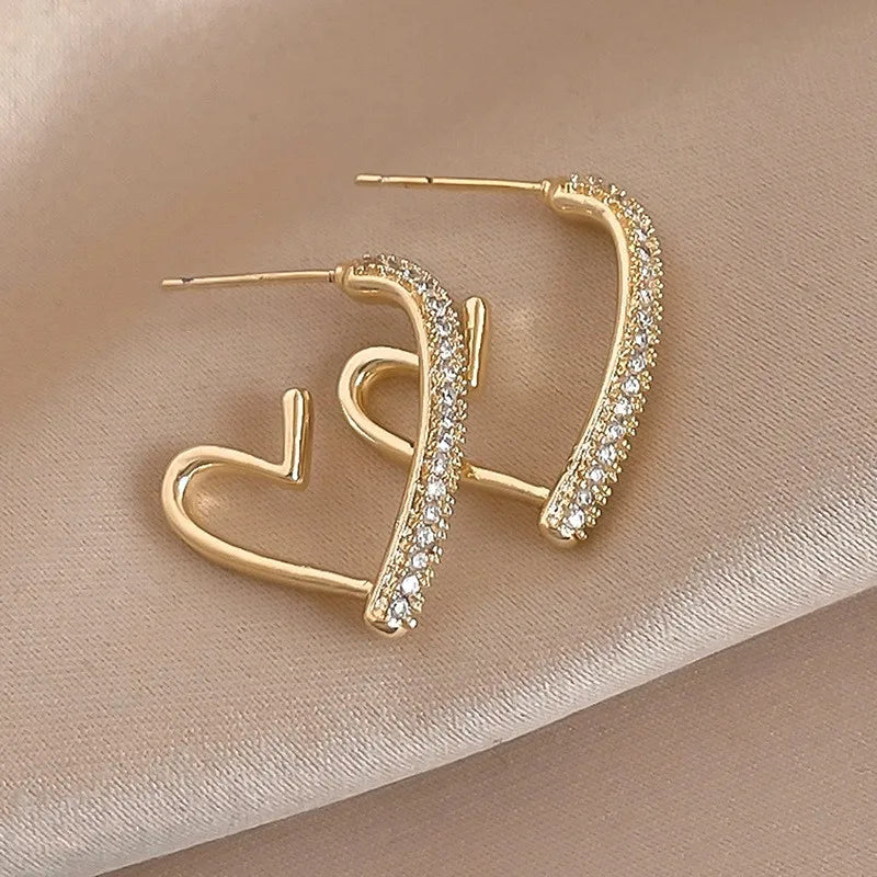 Shining Rhinestone Hollow Heart Drop Earrings with Vintage Red Crystals