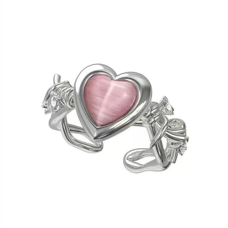 Heart & Crystal Rings Set