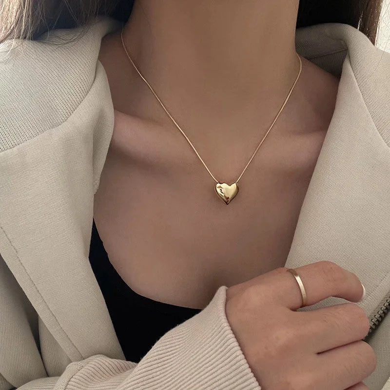Delicate Heart Pendant Necklace — Adjustable Snake Chain