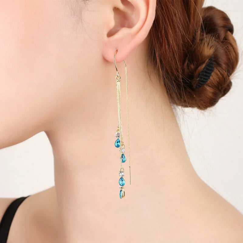 Green Zircon Tassel Earrings with Teardrop & Bar Drop Styles