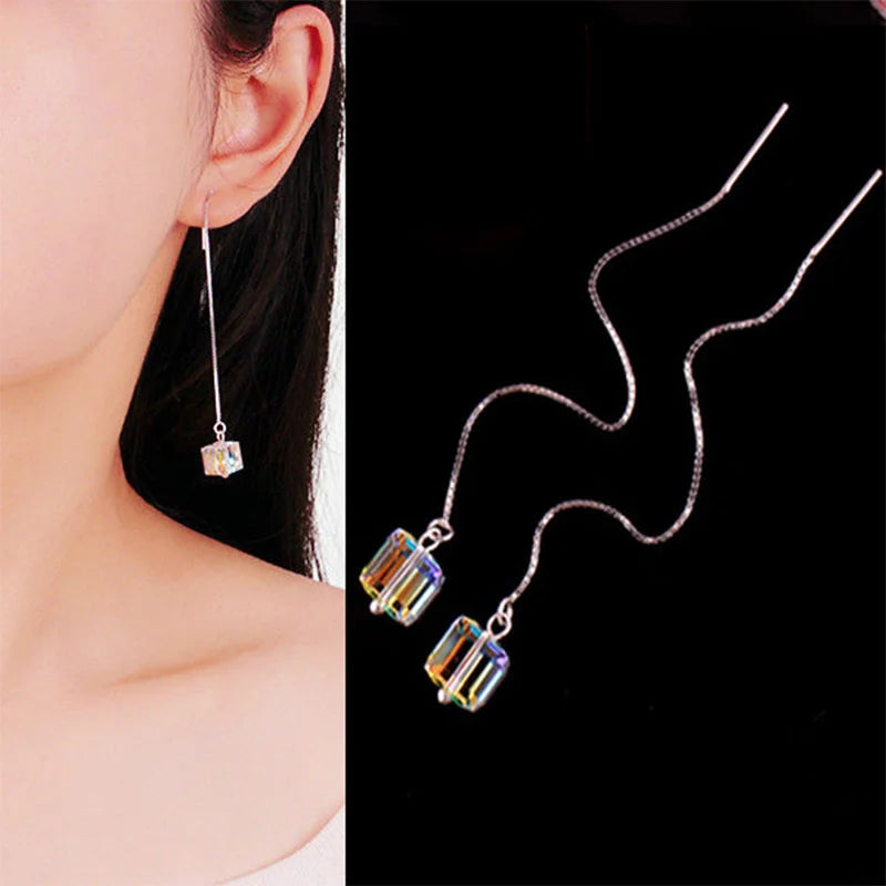 Crystal & Pearl Dangle Earrings with Cube, Star, Floral & Vine Styles