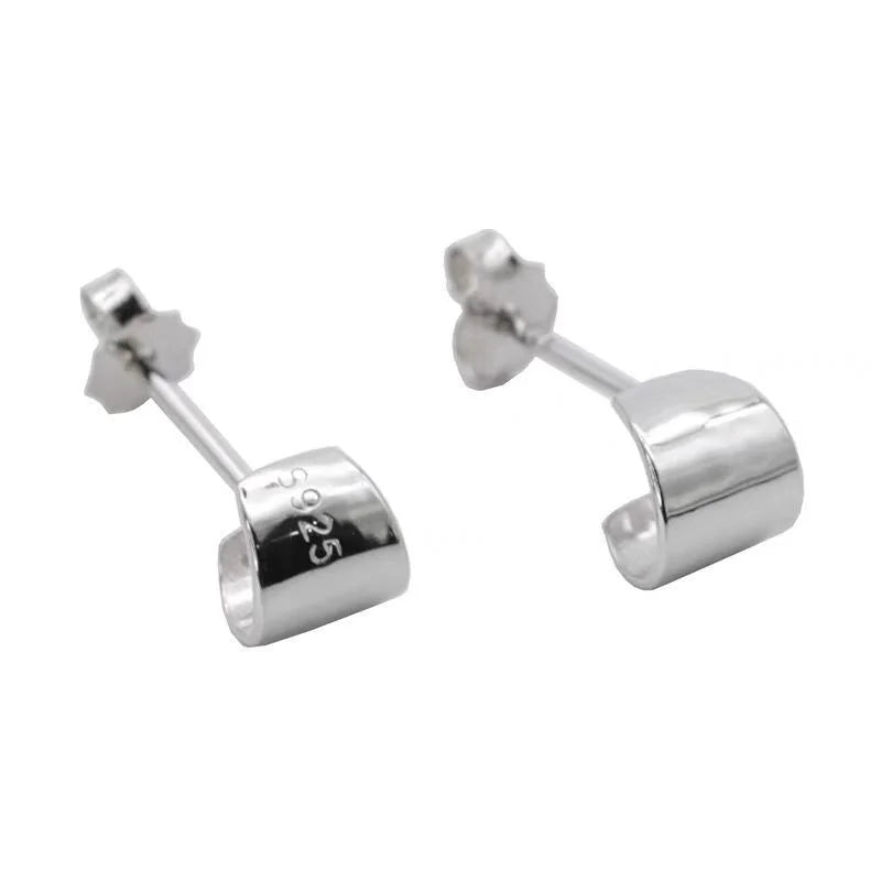 Vintage Metal Shell Stud Earrings with Silver Texture & Geometric Irregular Design