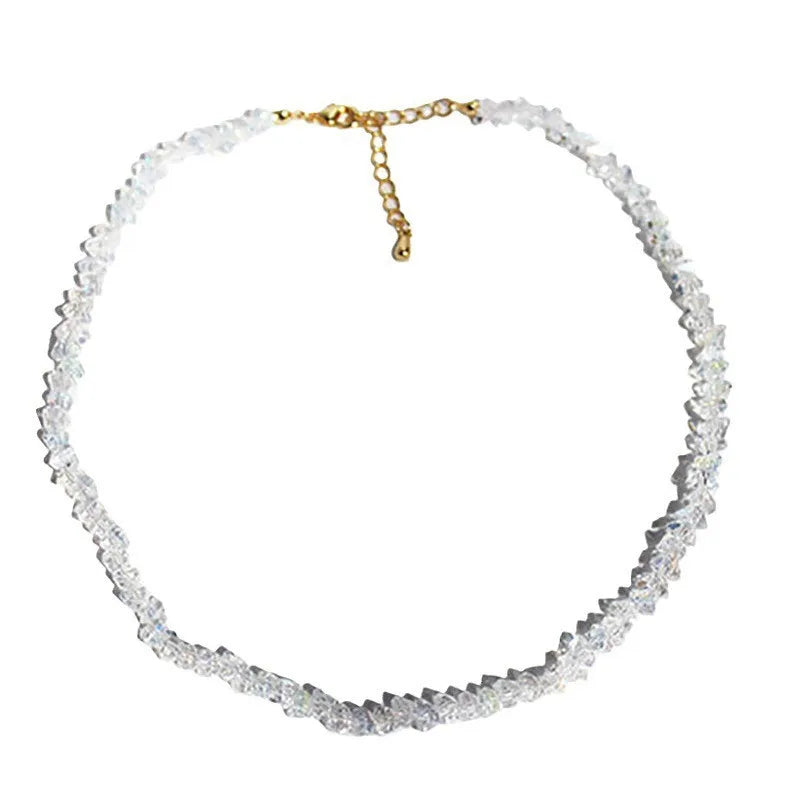 Irregular Beaded Choker Necklace with Multi-Cut Glass Crystal Beads