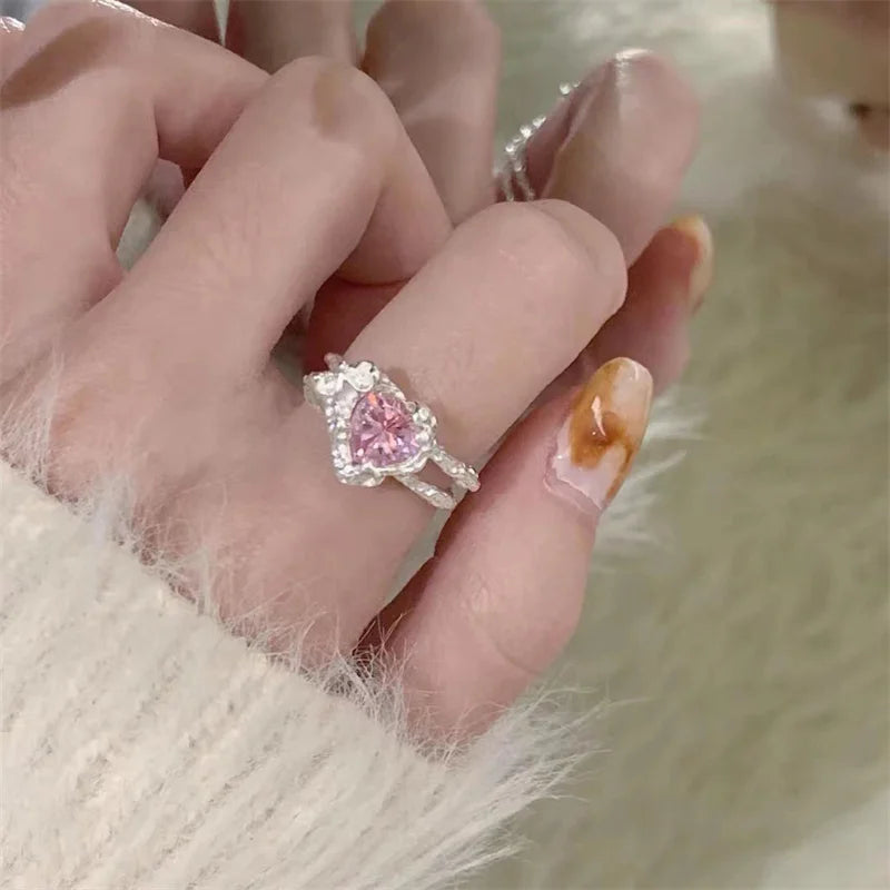Heart & Crystal Rings Set