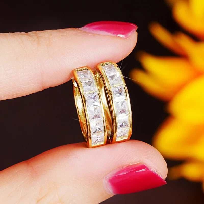 Gold-Plated Stainless Steel Round Circle Earrings with Cubic Zirconia
