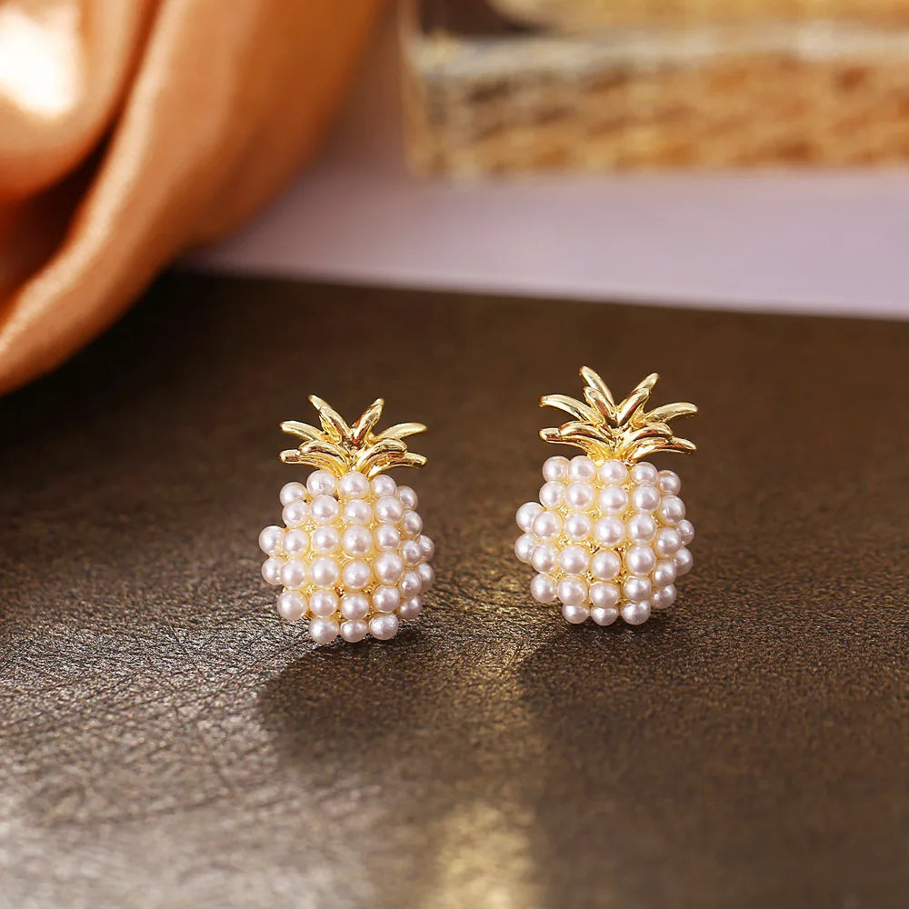 White Pearl Drop Earrings with Golden Round Hoops – 2024 Korean Fashion