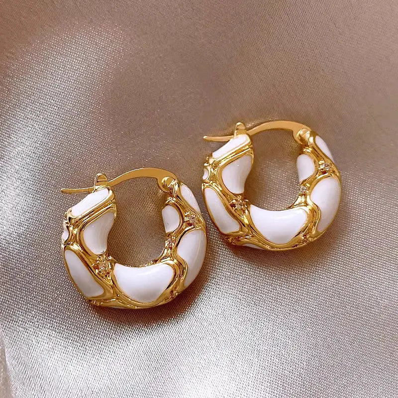 Enamel & Rhinestone Hoop Earrings with Cross, Swirl & Huggie Styles