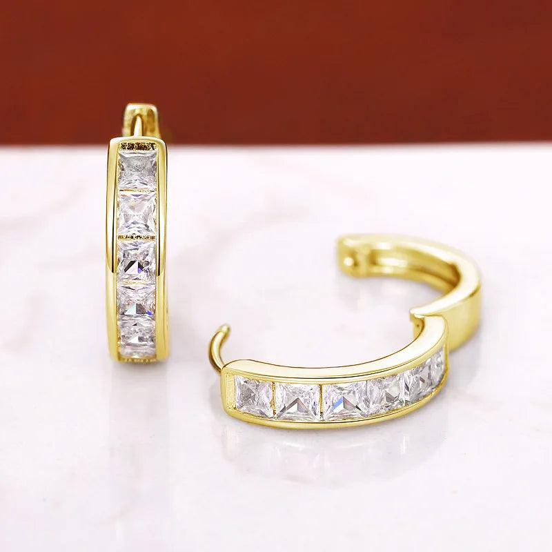 Gold-Plated Stainless Steel Round Circle Earrings with Cubic Zirconia