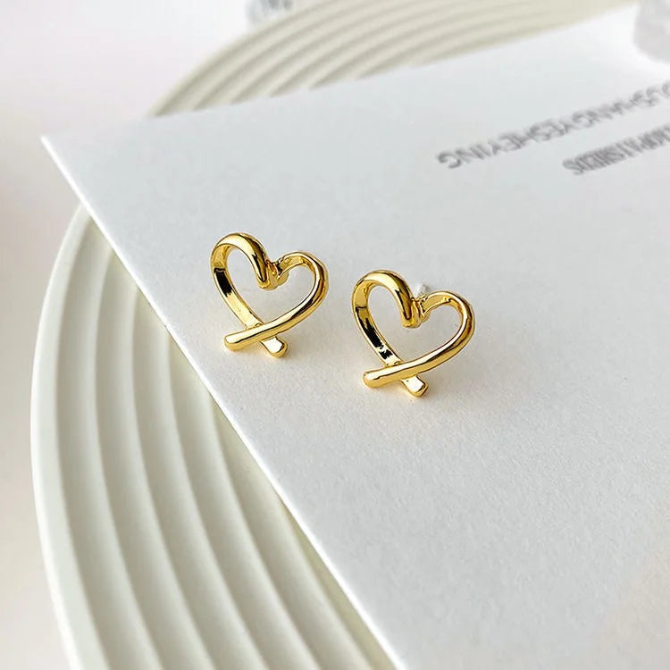 Heart Stud Earrings with Open, Enamel & Pearl Styles