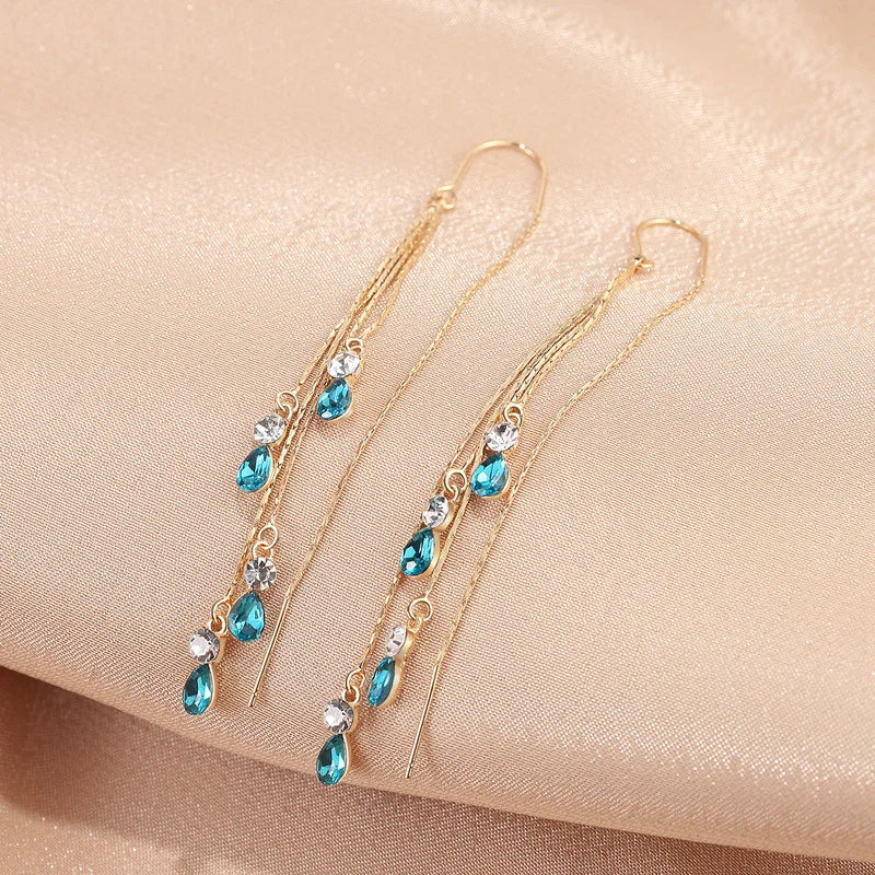 Green Zircon Tassel Earrings with Teardrop & Bar Drop Styles
