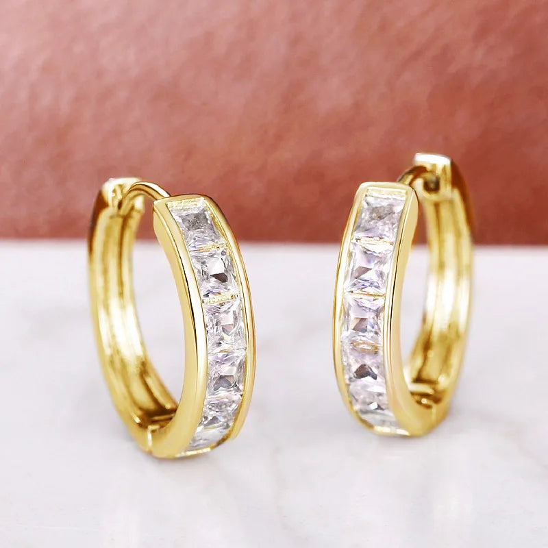 Gold-Plated Stainless Steel Round Circle Earrings with Cubic Zirconia