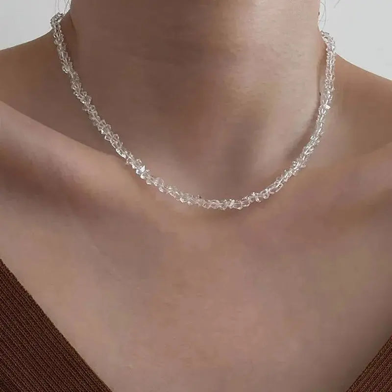 Irregular Beaded Choker Necklace with Multi-Cut Glass Crystal Beads