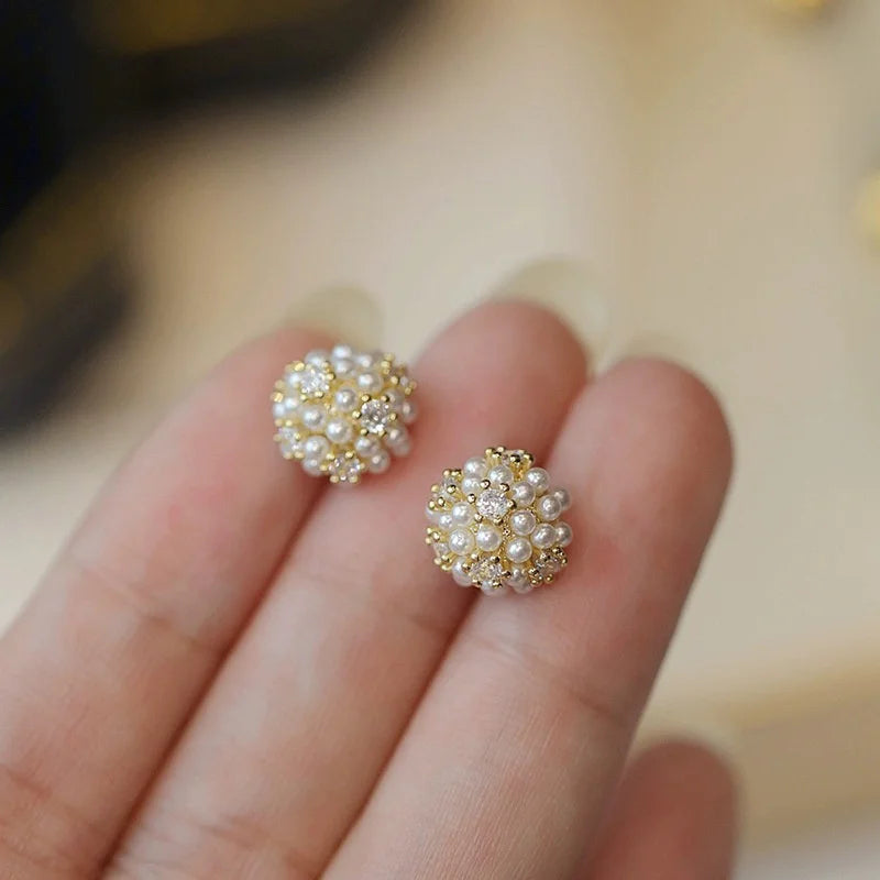 White Pearl Drop Earrings with Golden Round Hoops – 2024 Korean Fashion