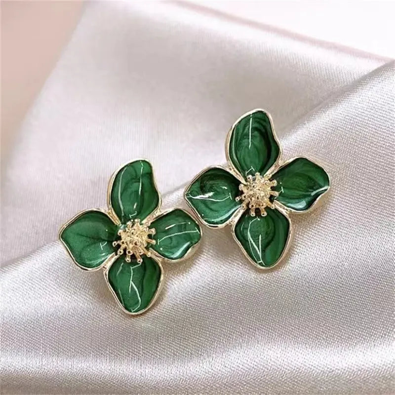 Petal & Bud Cluster Stud Earrings with Gold, Silver, Red, Green & Black
