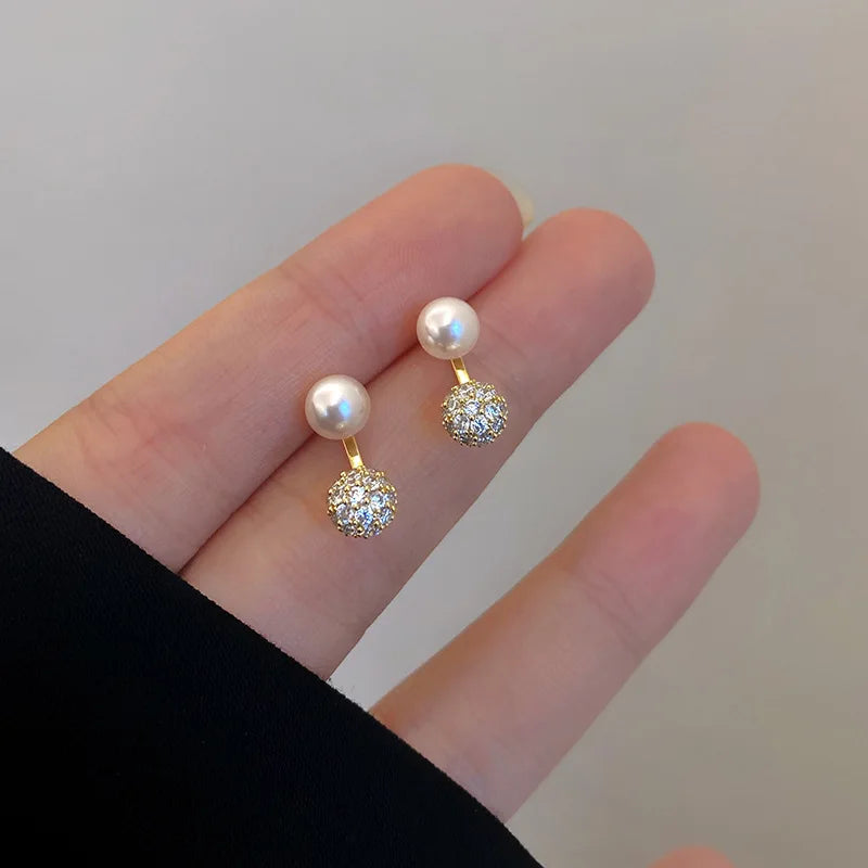 White Pearl Drop Earrings with Golden Round Hoops – 2024 Korean Fashion