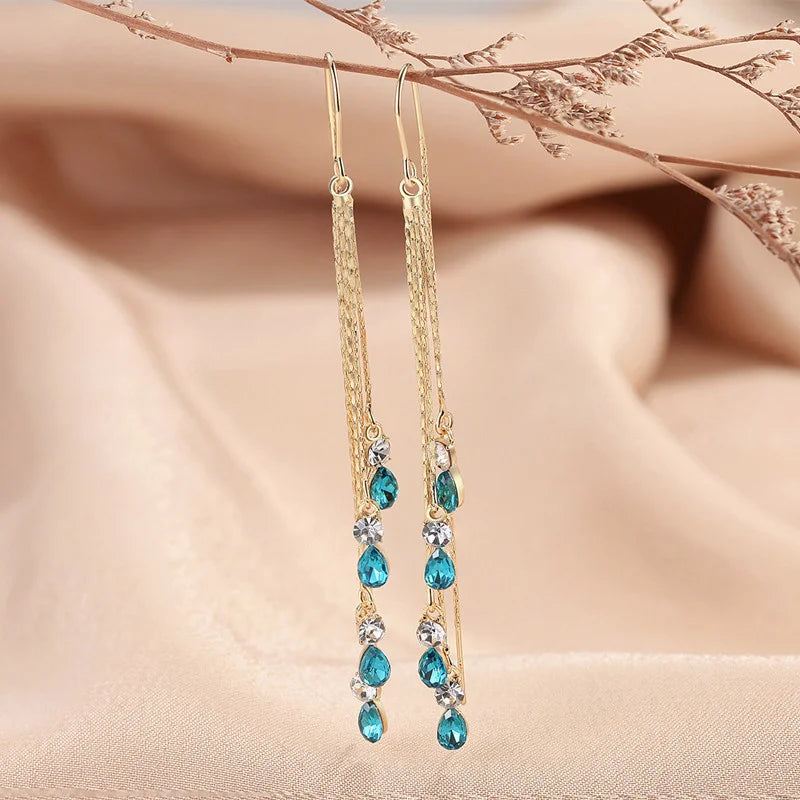 Green Zircon Tassel Earrings with Teardrop & Bar Drop Styles
