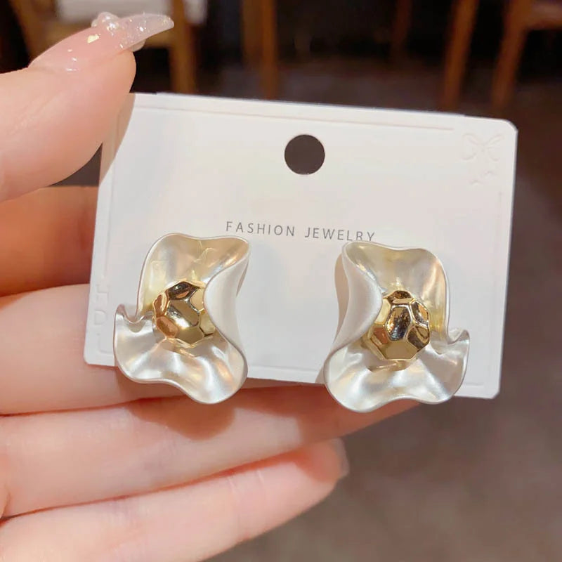 Petal & Bud Cluster Stud Earrings with Gold, Silver, Red, Green & Black