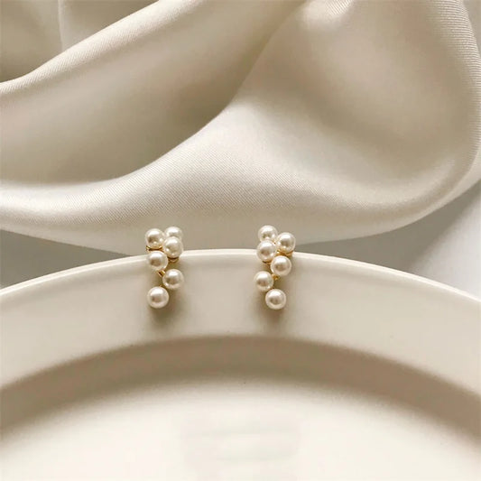 White Pearl Drop Earrings with Golden Round Hoops – 2024 Korean Fashion