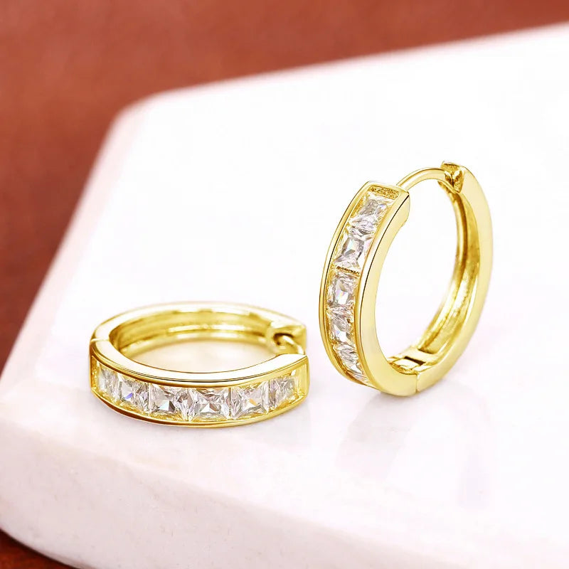 Gold-Plated Stainless Steel Round Circle Earrings with Cubic Zirconia