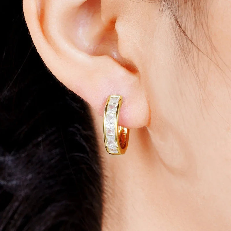 Gold-Plated Stainless Steel Round Circle Earrings with Cubic Zirconia