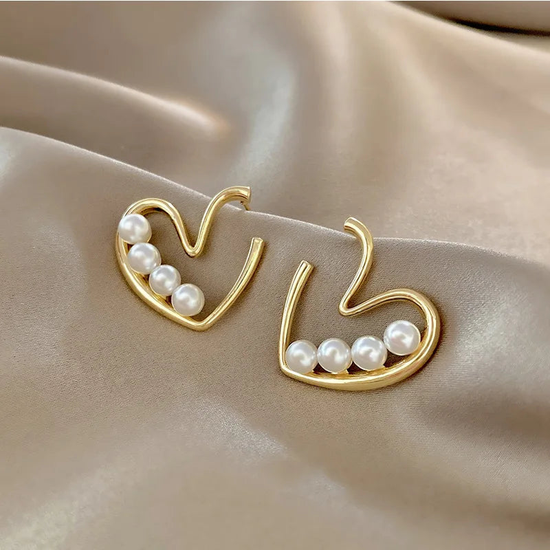 Heart Stud Earrings with Open, Enamel & Pearl Styles