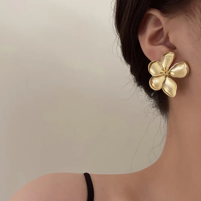 Petal & Bud Cluster Stud Earrings with Gold, Silver, Red, Green & Black