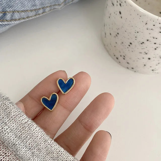 Heart Stud Earrings with Open, Enamel & Pearl Styles