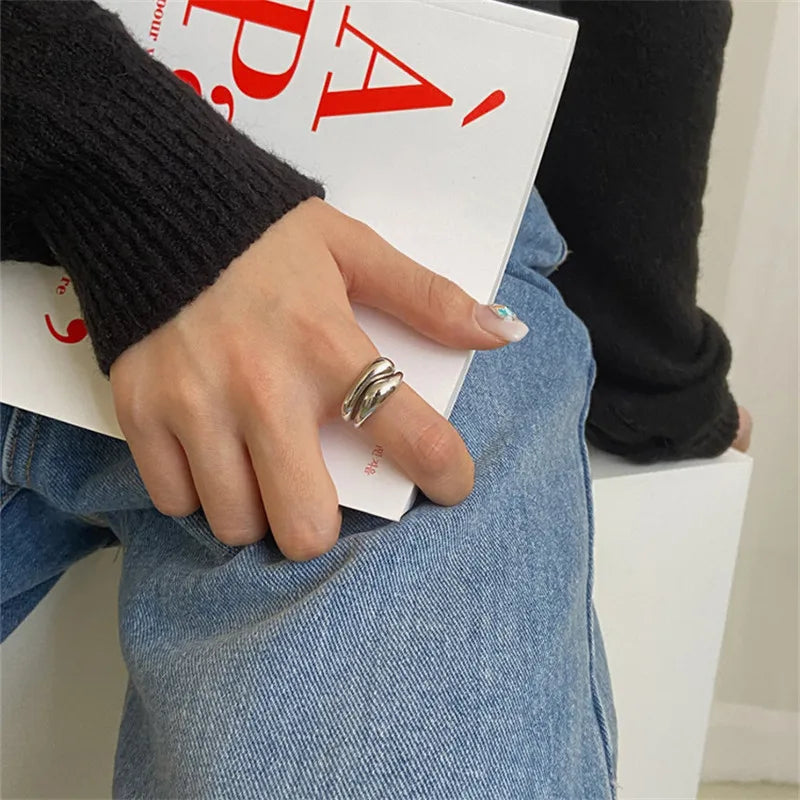 Gold & Silver Irregular Wave Rings with Simple Geometric Design